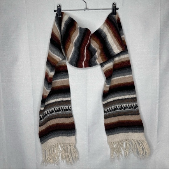 Inka tradtions baby alpaca handmade scarf striped bohemian fringe neural casual - Picture 4 of 5